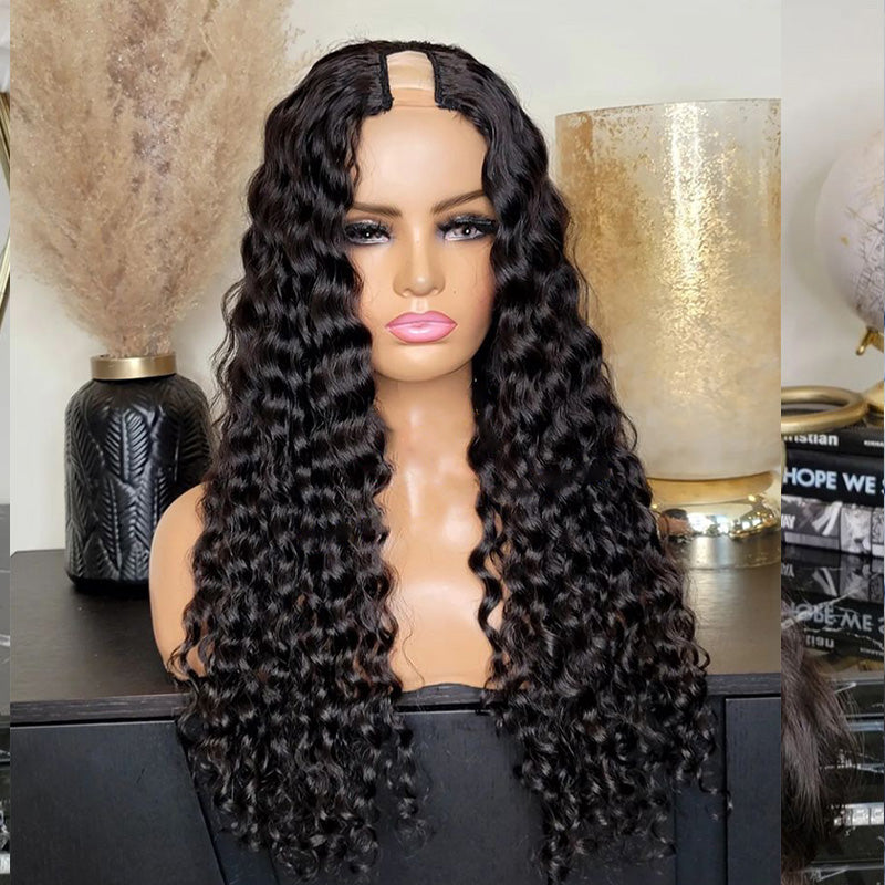 Perruque en U Water Wave de cheveux vierges 250% de densité