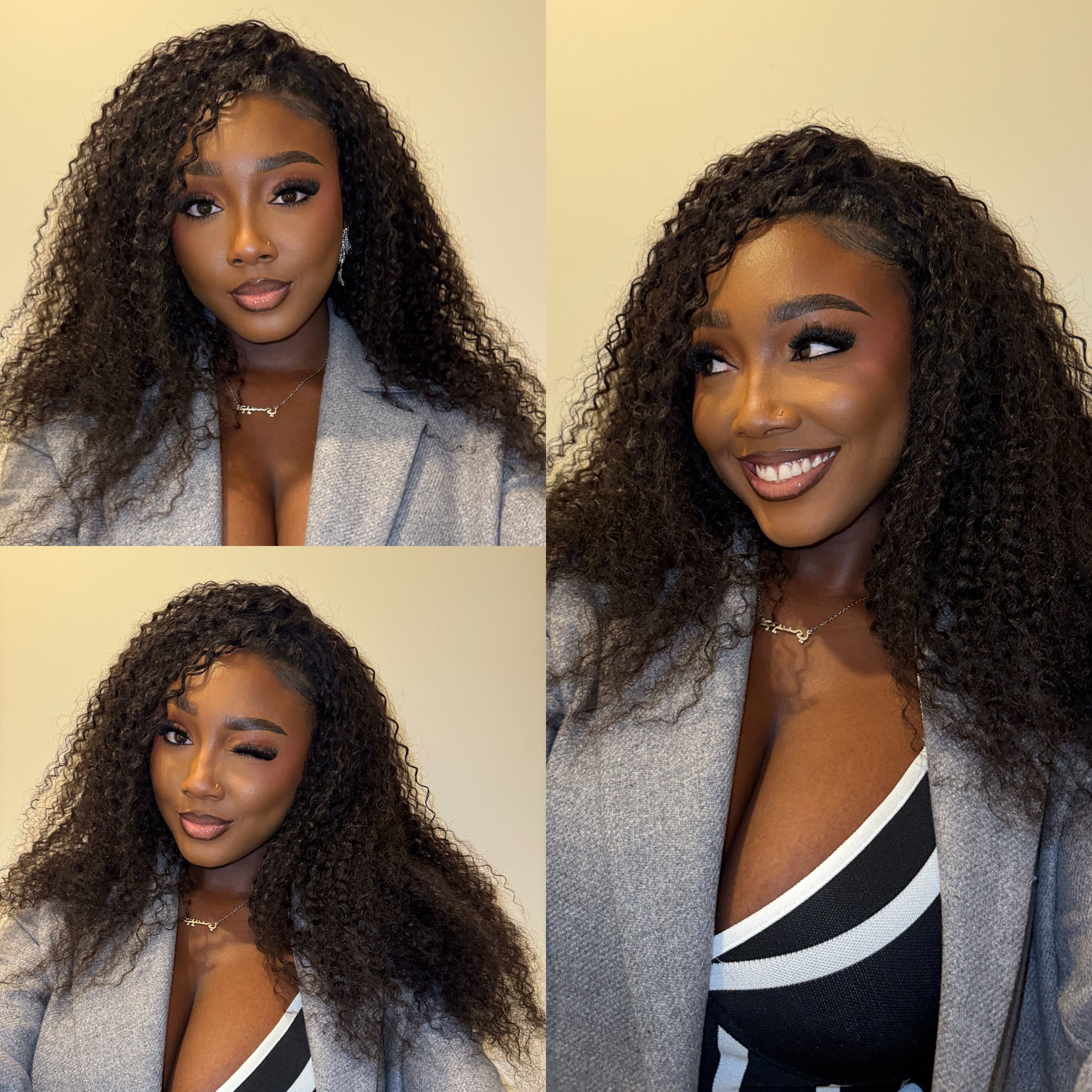 Demi-perruque en cheveux naturels - 3 en 1 avec ligne frontale invisible - Kinky Curly - Cordon de serrage - 180% densité