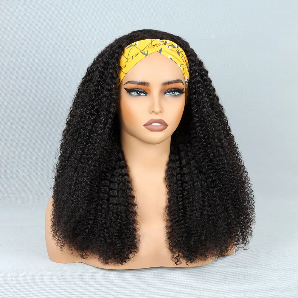 Demi-perruque en cheveux naturels - 3 en 1 avec ligne frontale invisible - Kinky Curly - Cordon de serrage - 180% densité