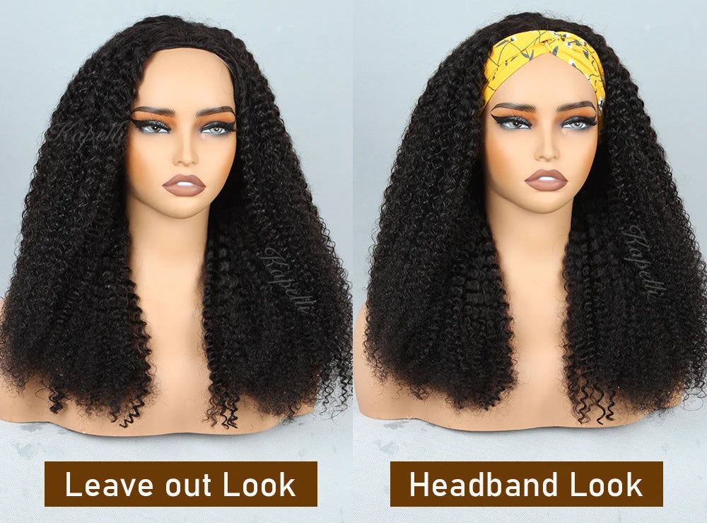 Demi-perruque en cheveux naturels - 3 en 1 avec ligne frontale invisible - Kinky Curly - Cordon de serrage - 180% densité