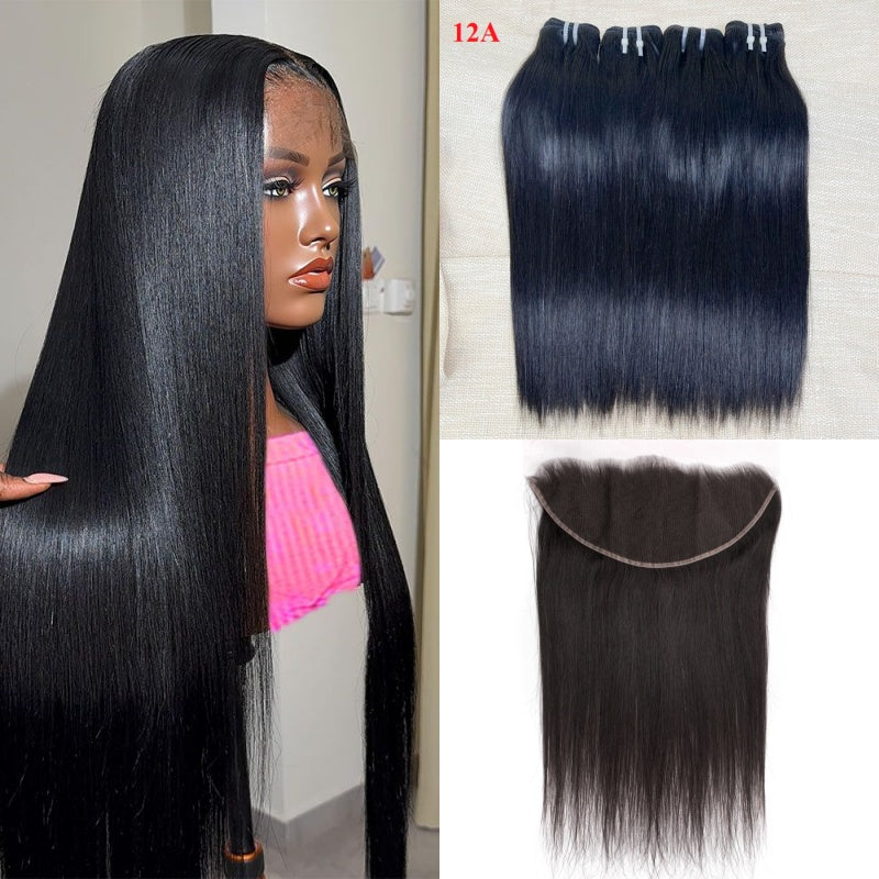 Offre complète 3 boules de Cheveux Vierge ou Brut (Raw) avec Lace Frontale HD 13x6 - Lisse