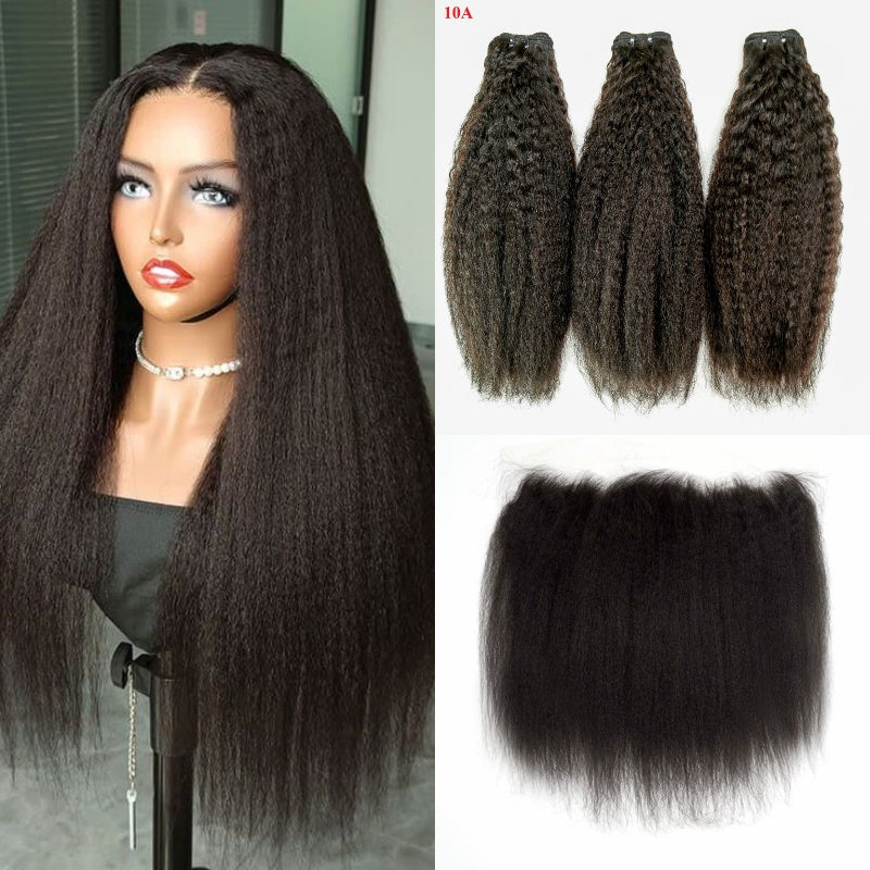Offre complète 3 boules de Cheveux Vierge avec Lace frontale HD 13x6 - Kinky straight - Grade 10A