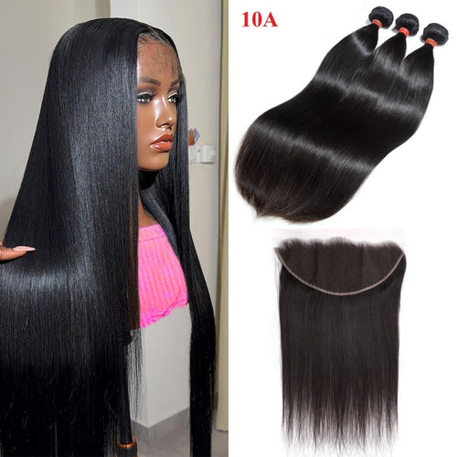 Offre complète 3 boules de Cheveux Vierge ou Brut (Raw) avec Lace Frontale HD 13x6 - Lisse