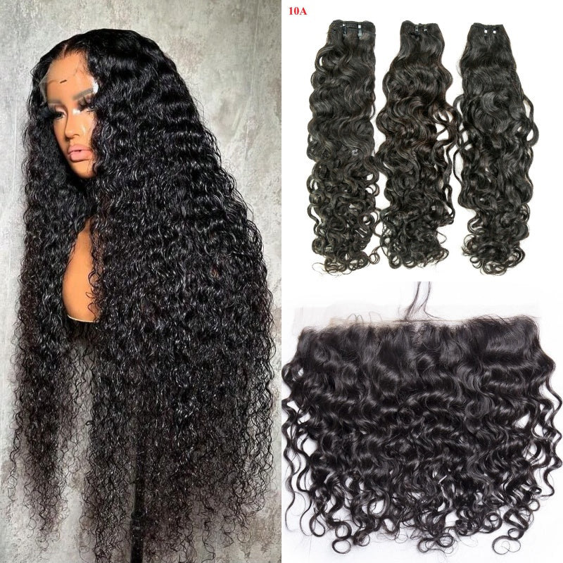 Offre complète 3 boules de Cheveux Vierge avec Lace frontale HD 13x6 - Water wave - Grade 10A