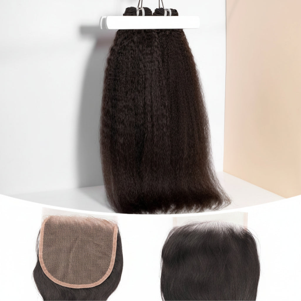 Offre complète 3 boules de Cheveux vierges avec closure 6x6 - Kinky straight - Grade 10A